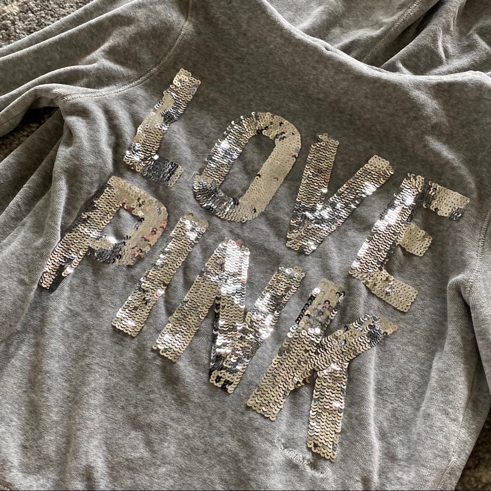 PINK grey matching rhinestone sweatsuit sweatshirt